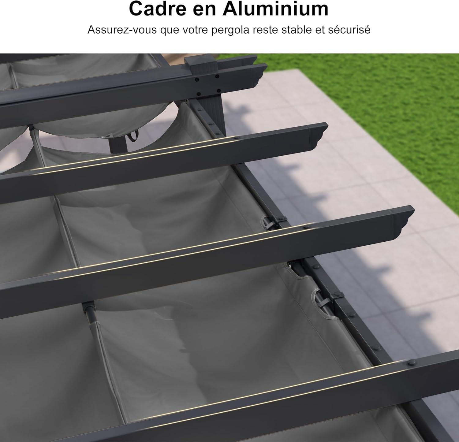 karaca-alisveris - pergola aluminium - 5,5x3 m - toit coulissant, tissu teint
