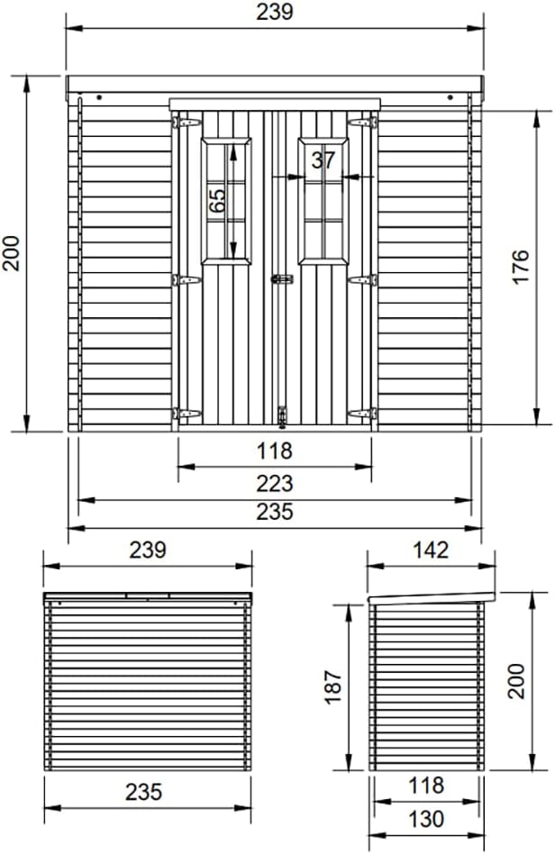 Abri de Jardin en Bois avec Sol TRAITÉ - Stockage extérieur l239xL142xH200cm/2.63 m2 - Petit abri à Outils, Local à vélos - karaca-alisveris M310C+M310G
