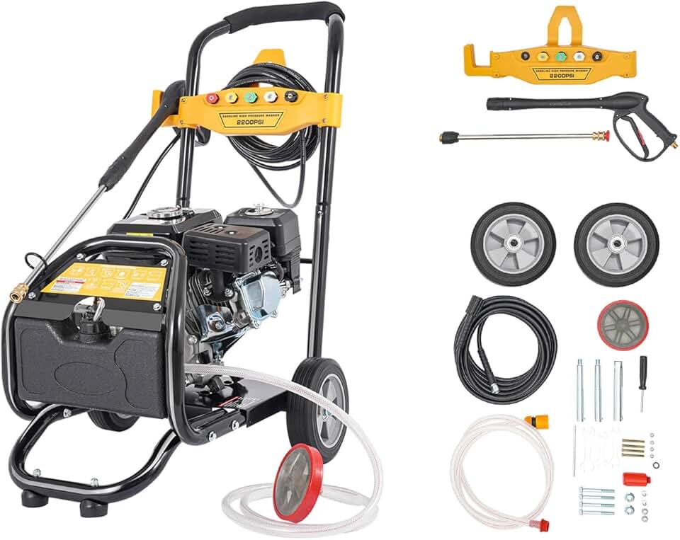 Nettoyeur Haute Pression - Thermique 200 Bar - 7,5 CV, tuyau 8m, 5 buses, portable, idéale pour terrasse & voiture. TPH2