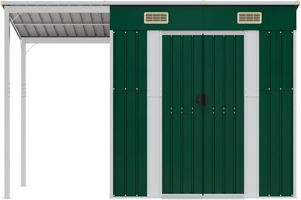 karaca-alisveris Abri de Jardin avec Toit prolongé Vert 277x107x181 cm Acier, Maison & Jardin, Pelouses & Jardins, Vie en extérieur, Structures extérieures, Cabanes & abris de Jardin, Vert, (Poids 41.56KG)