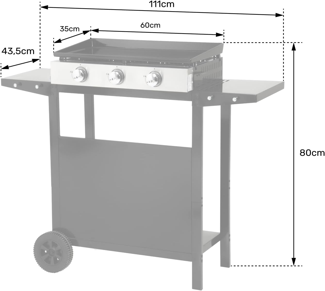 karaca-alisveris - Plancha Mérida sur chariot 3 brûleurs 6kW 74x33 cm