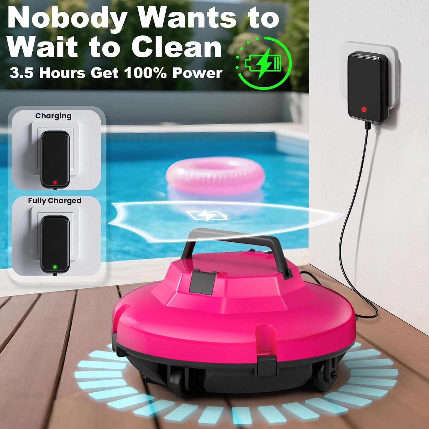 2026 Robot aspirateur de Piscine sans Fil pour Piscine Hors Sol 120 Minutes d'autonomie, Nettoyeur de Piscine Automatique pour Piscine creusée jusqu'à 1000 Pieds carrés Robot de Piscine autoparquant