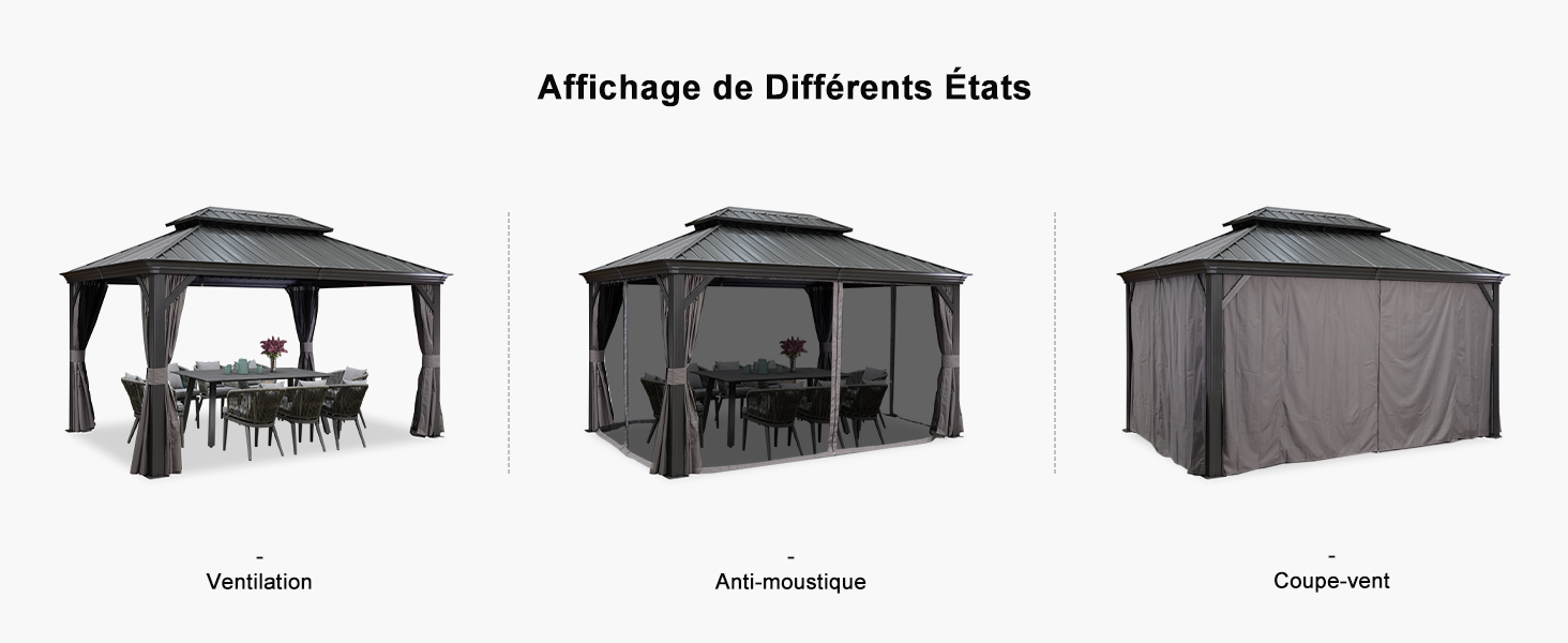 Tonnelle Aluminium avec Moustiquaire et Rideaux Pavillon de Jardin