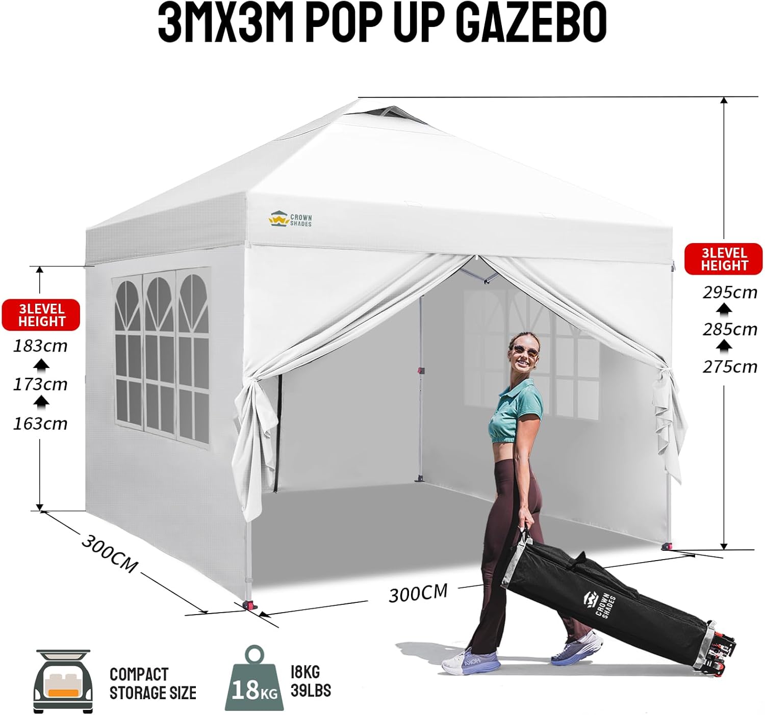 karaca-alisveris - Tonnelle Pliante - 3x3m - Imperméable, UPF 50+, 4 parois, sacs, blanc