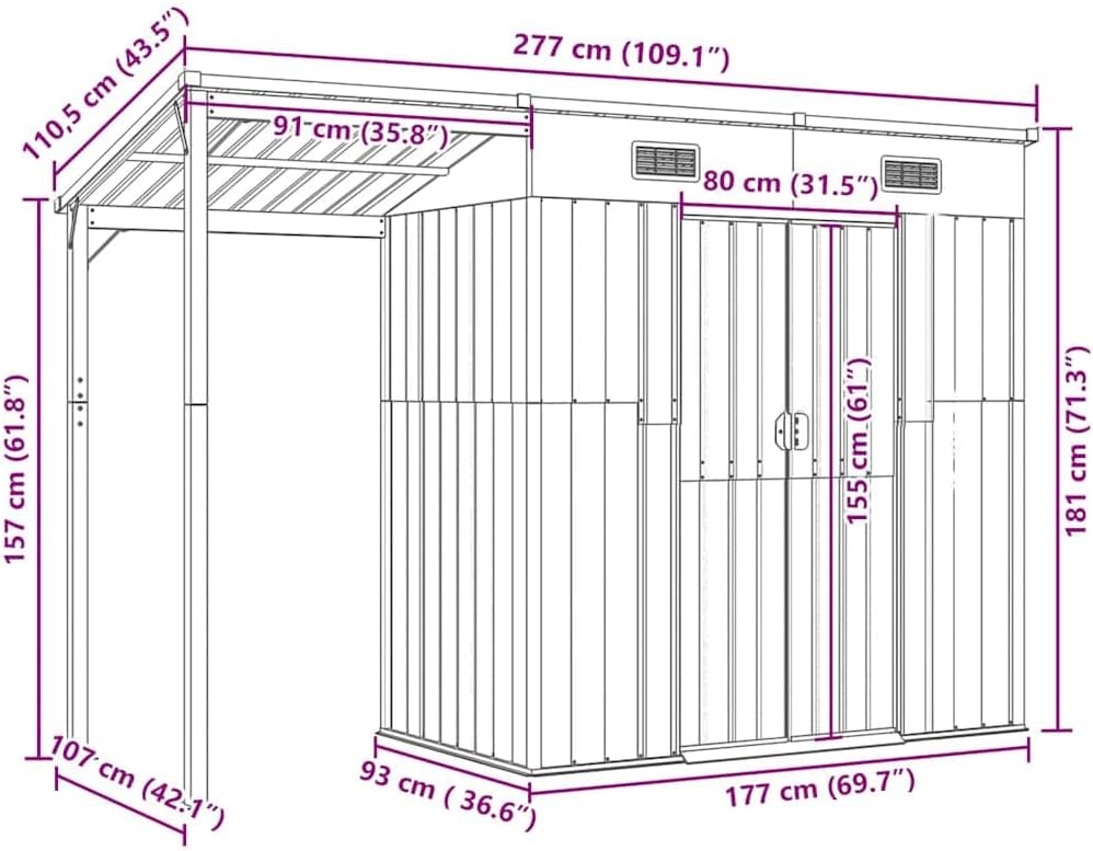 karaca-alisveris Abri de Jardin avec Toit prolongé Gris Clair 277x107x181 cm, Maison & Jardin, Pelouses & Jardins, Vie en extérieur, Structures extérieures, Cabanes & abris de Jardin, Gris, (Poids 41.56KG)