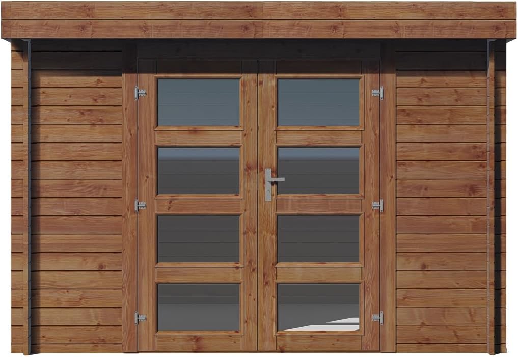Abri de jardin bois traité - 28mm - 7.5m² - intérieur spacieux - INT024