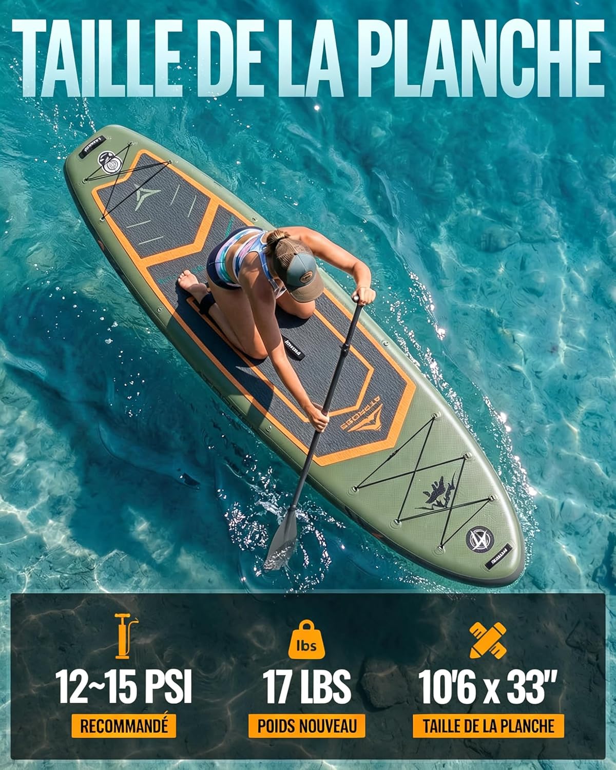 Stand Up Paddle Gonflable Adulte avec Siège Kayak & Accessoires, 320x84cm Planche de Sup Extra Large pour 2 Personnes, Charge 200kg, Kayak Gonflable 2 Places Stable et Antidérapant pour Surf