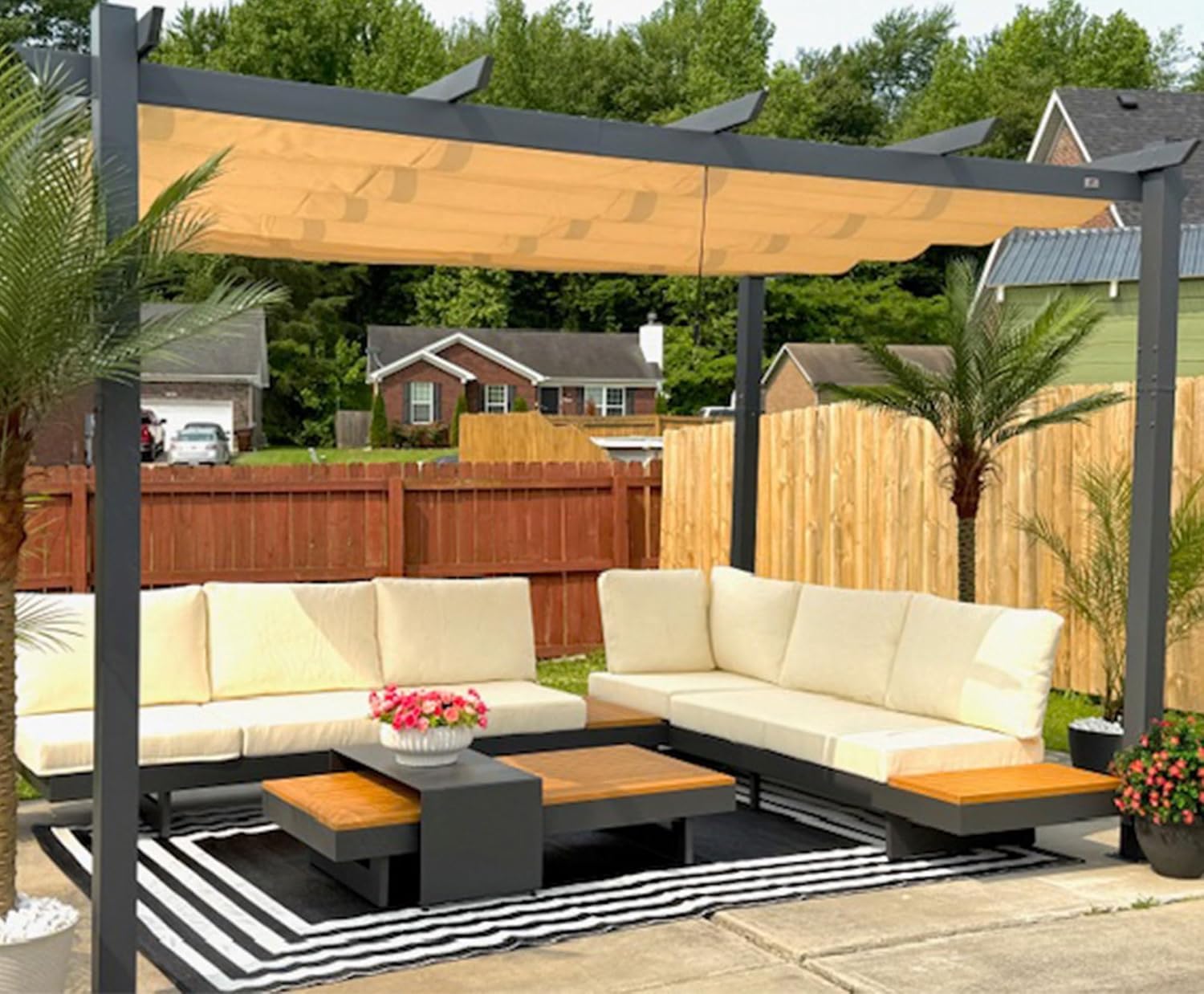 karaca-alisveris - Pergola aluminium 4x3m, toit rétractable, éclairage intégré