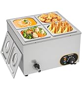 karaca-alisveris Bain Marie Électrique en Acier Inoxydable Chauffe-Plats Buffet, 4X 1/6 avec Couvercle,Tem...