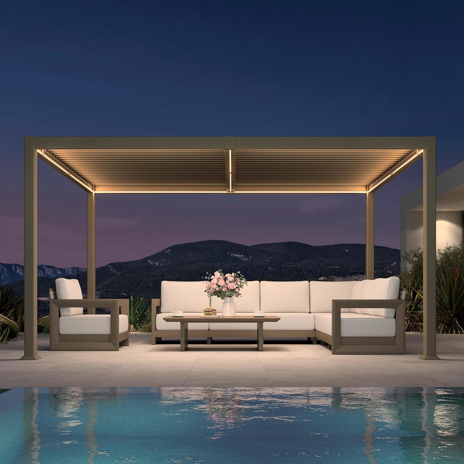 karaca-alisveris - pergola bioclimatique LED - 3x4,25m - aluminium, lames orientables, anti-UV, sans entretien