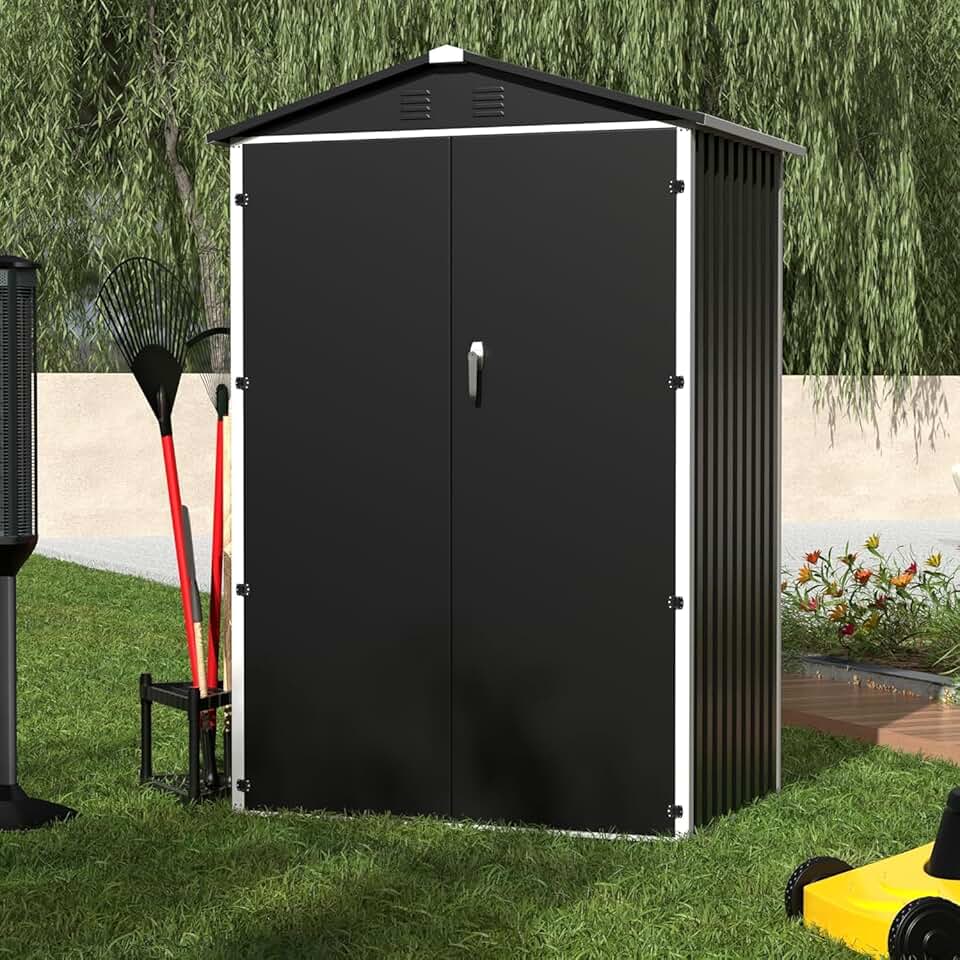 karaca-alisveris - Abri de jardin toit incliné 125x88.5x185cm - Résistant, noir