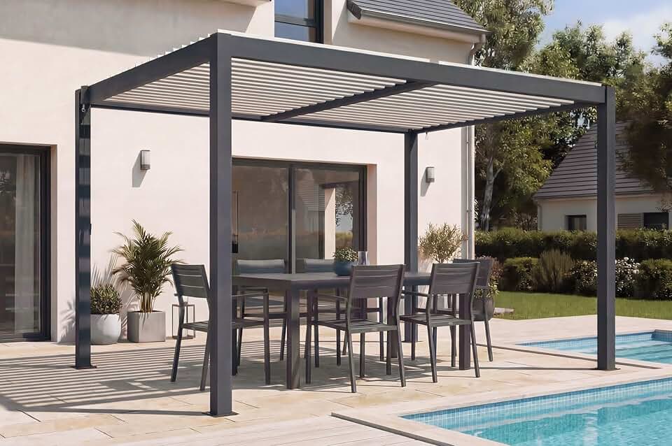 karaca-alisveris - AGOSTA - 4x3m autoportée aluminium gris lames blanches AGOSTA