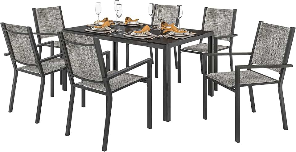 karaca-alisveris - Salon de jardin 7 pièces - 150 cm - acier, 6 chaises empilables