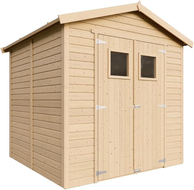 Abri de Jardin en Bois Naturel - Stockage extérieur avec fenêtres H228x222x233 cm/4,2 m² Hangar en Bois Naturel - Atelier Rangement Outils et vélos- karaca-alisveris M351