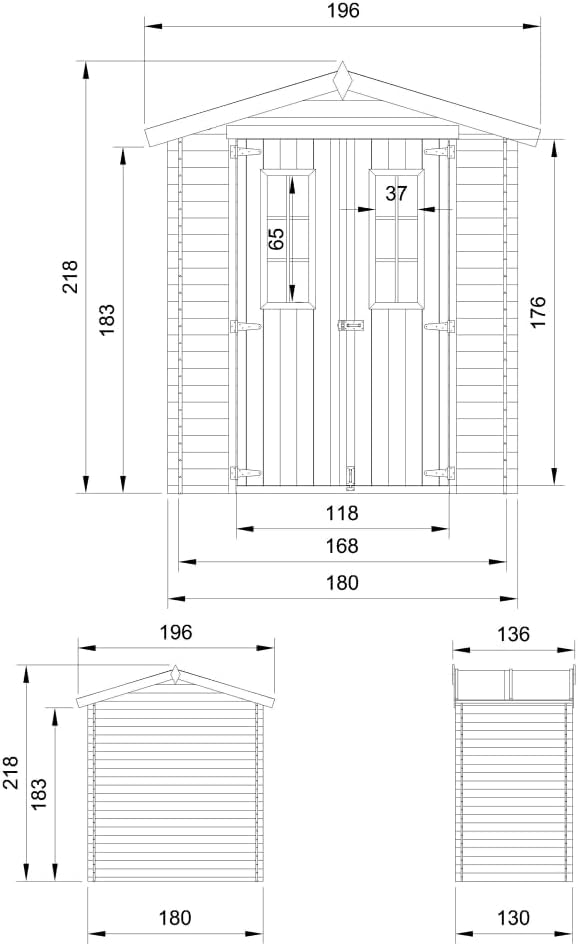 Abri de Jardin en Bois avec Sol TRAITÉ - Stockage extérieur I196xL136xH218 cm/ 1.98 m2 Petit abri à Outils, Local à vélos - karaca-alisveris M367C+M367G