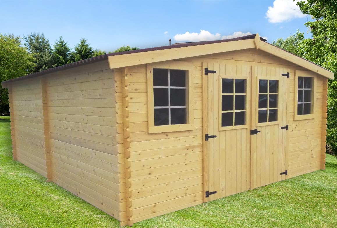 Abri de jardin bois massif - 20m², épaisseur 28mm, grande superficie