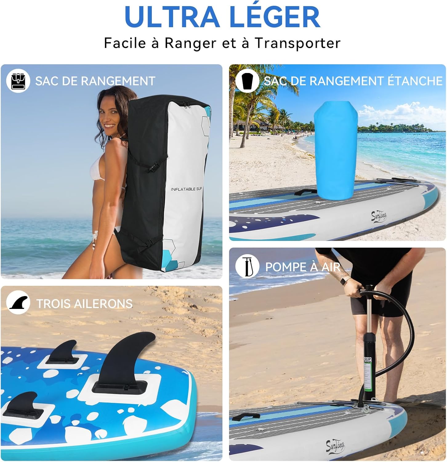 karaca-alisveris - Paddle gonflable 320/335cm - 2 personnes, siège kayak, jusqu'à 150kg
