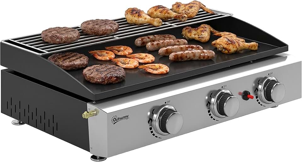 karaca-alisveris - Plancha gaz série 3 brûleurs - 60x40 cm - plaque émaillée, grille maintien chaleur, acier inoxydable