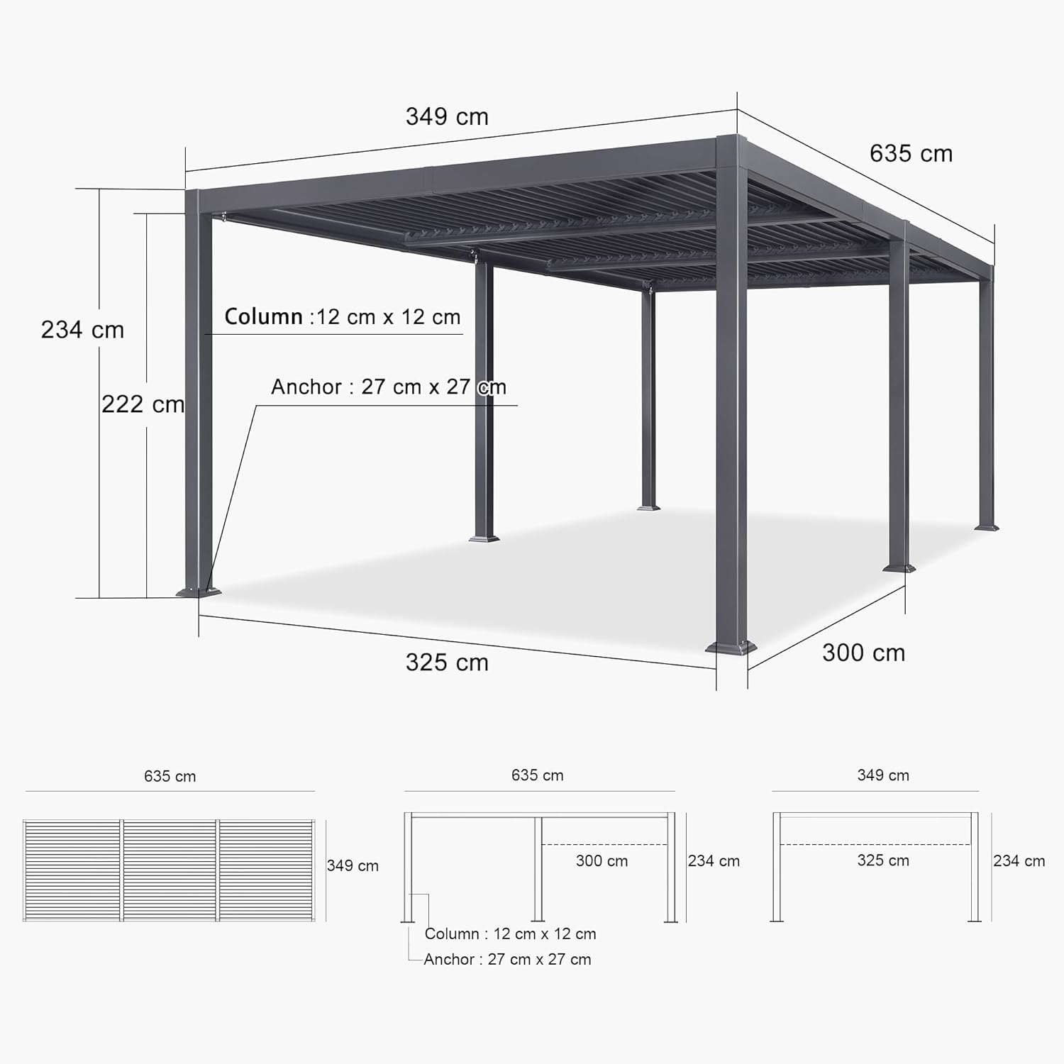 karaca-alisveris - pergola bioclimatique - 3,5x6,35m - aluminium, lames orientables, résistante intempéries