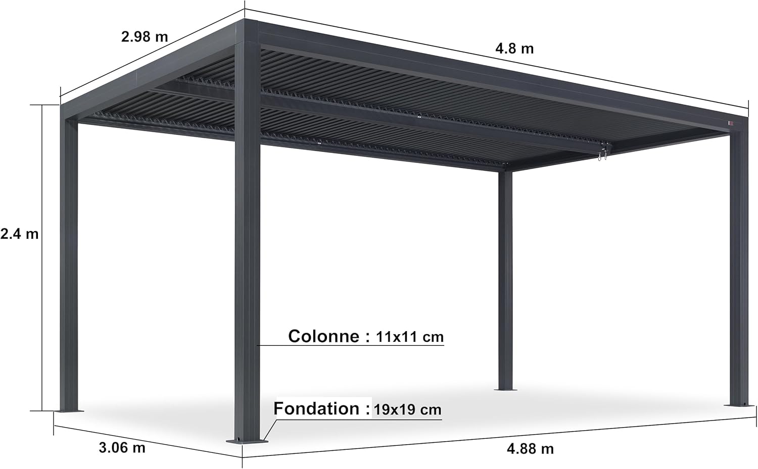 karaca-alisveris - pergola bioclimatique aluminium 4,8x3m orientable, 14,4m²