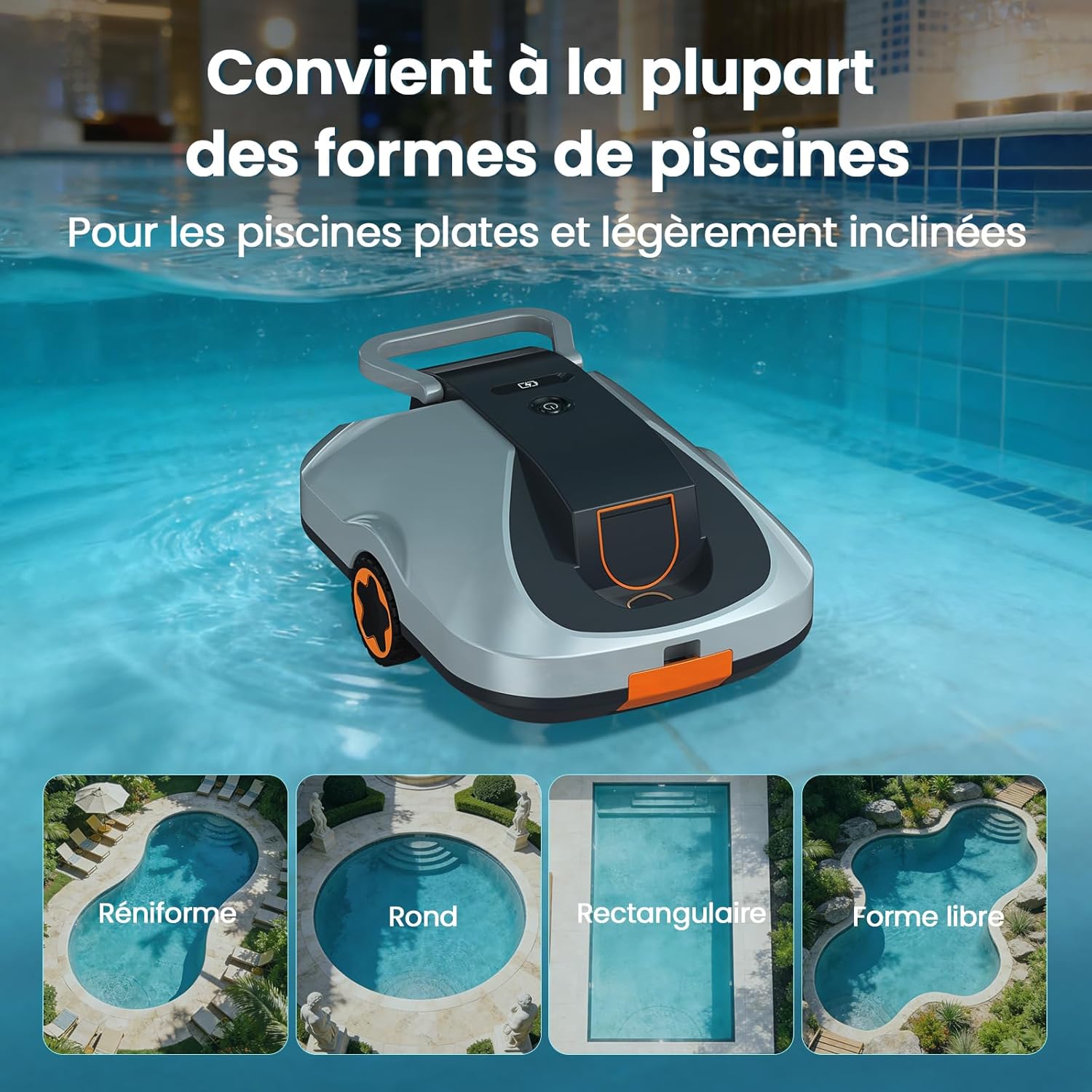 Robot piscine sans fil - compact, 200min autonomie, filtration fine, 232m²