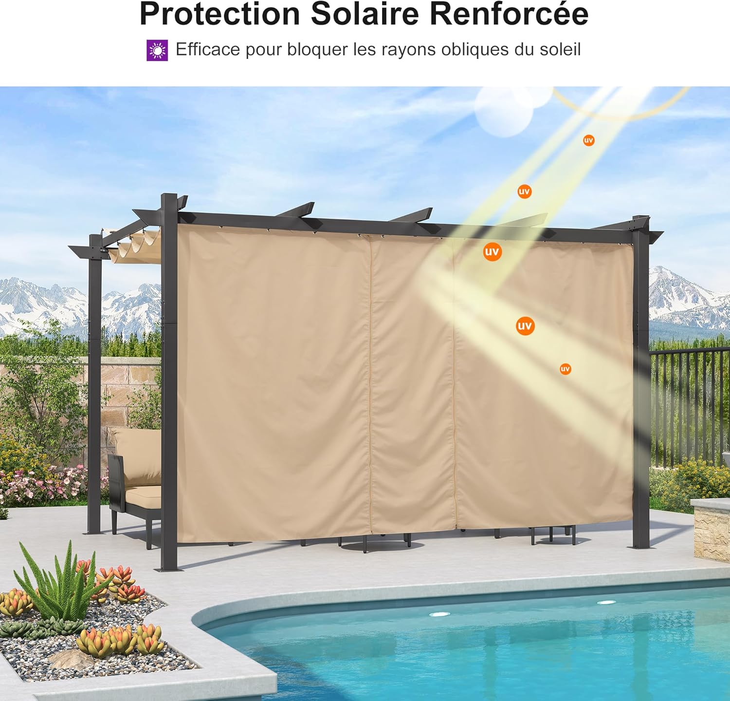 karaca-alisveris - pergola aluminium - 4x3m - rideau, toit rétractable, kaki