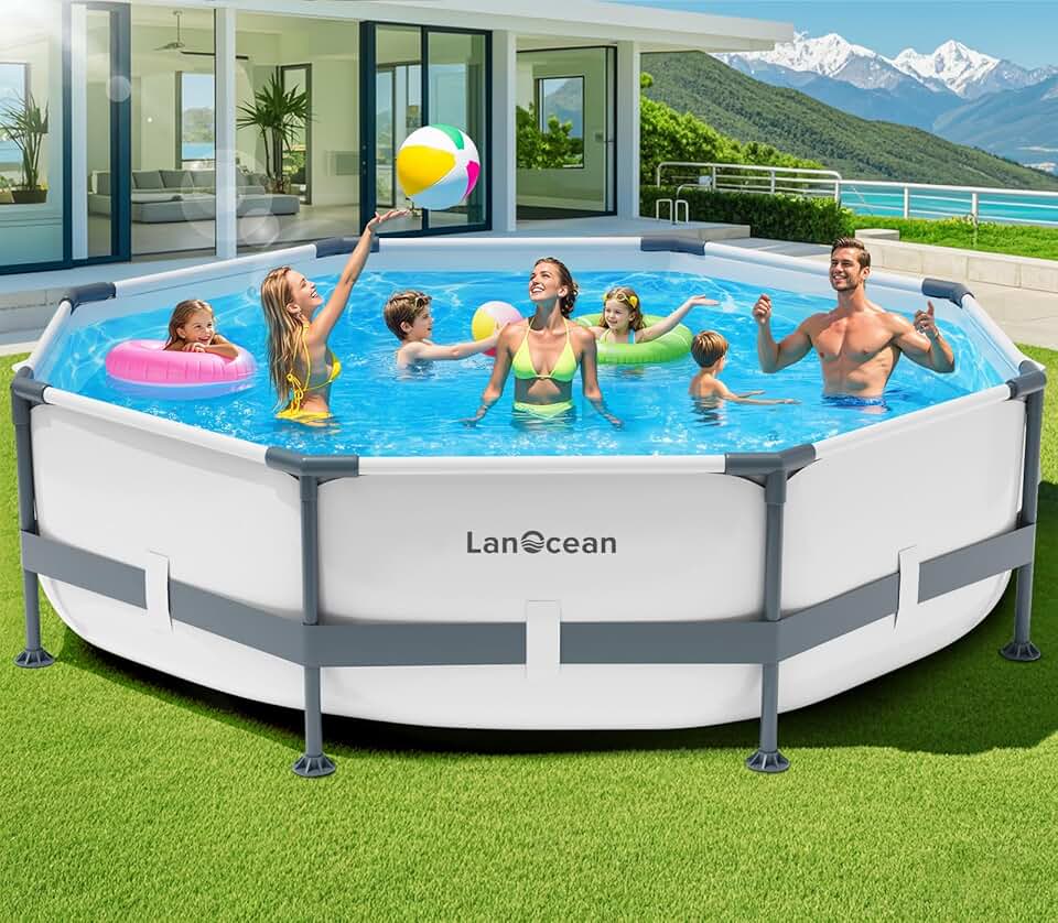 karaca-alisveris Piscine Tubulaire Ronde 300x300x60cm, Piscine Hors Sol Ronde avec Matériau Anti-Crevaison, Grande Piscines Steel Frame Adulte Vidange Rapide, Piscines Tubulaire Jardin pour Toute la Famille