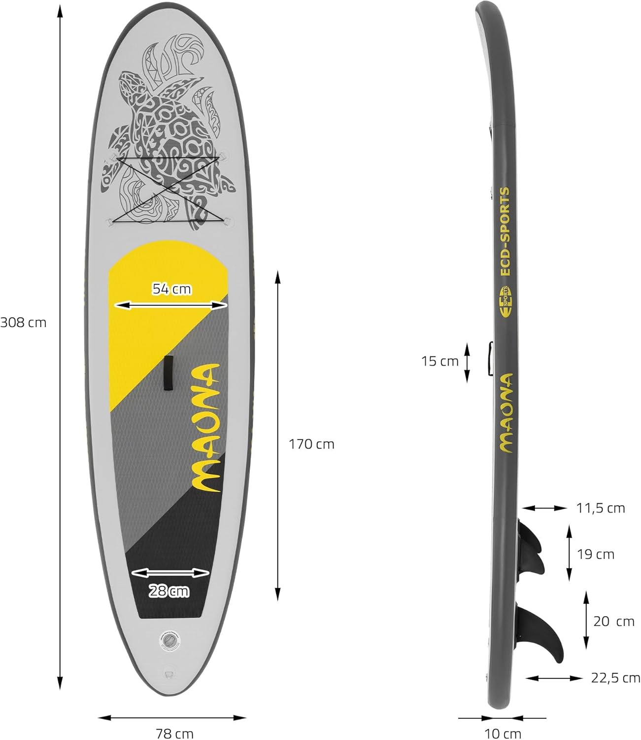 karaca-alisveris - SUP gonflable série Stand Up - 305/308/320/380 cm - PVC, 120/150 kg, 10/15 cm d'épaisseur