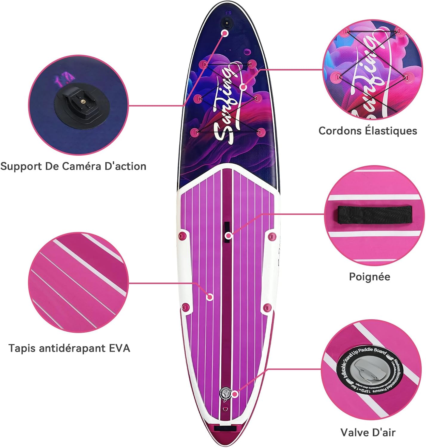 karaca-alisveris - Paddle gonflable 320/335 cm - 2 places, siège kayak, pagaie, pompe, 150 kg