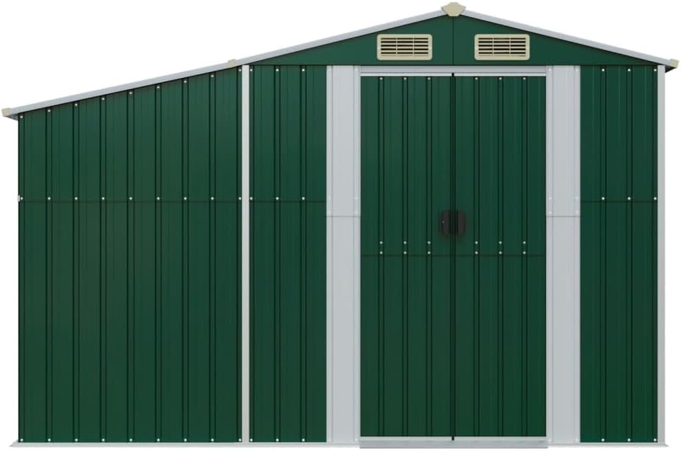 Abri de jardin en acier galvanisé avec toit incliné et solution de stockage de charbon – 277 x 93 x 179 cm – Design vert durable