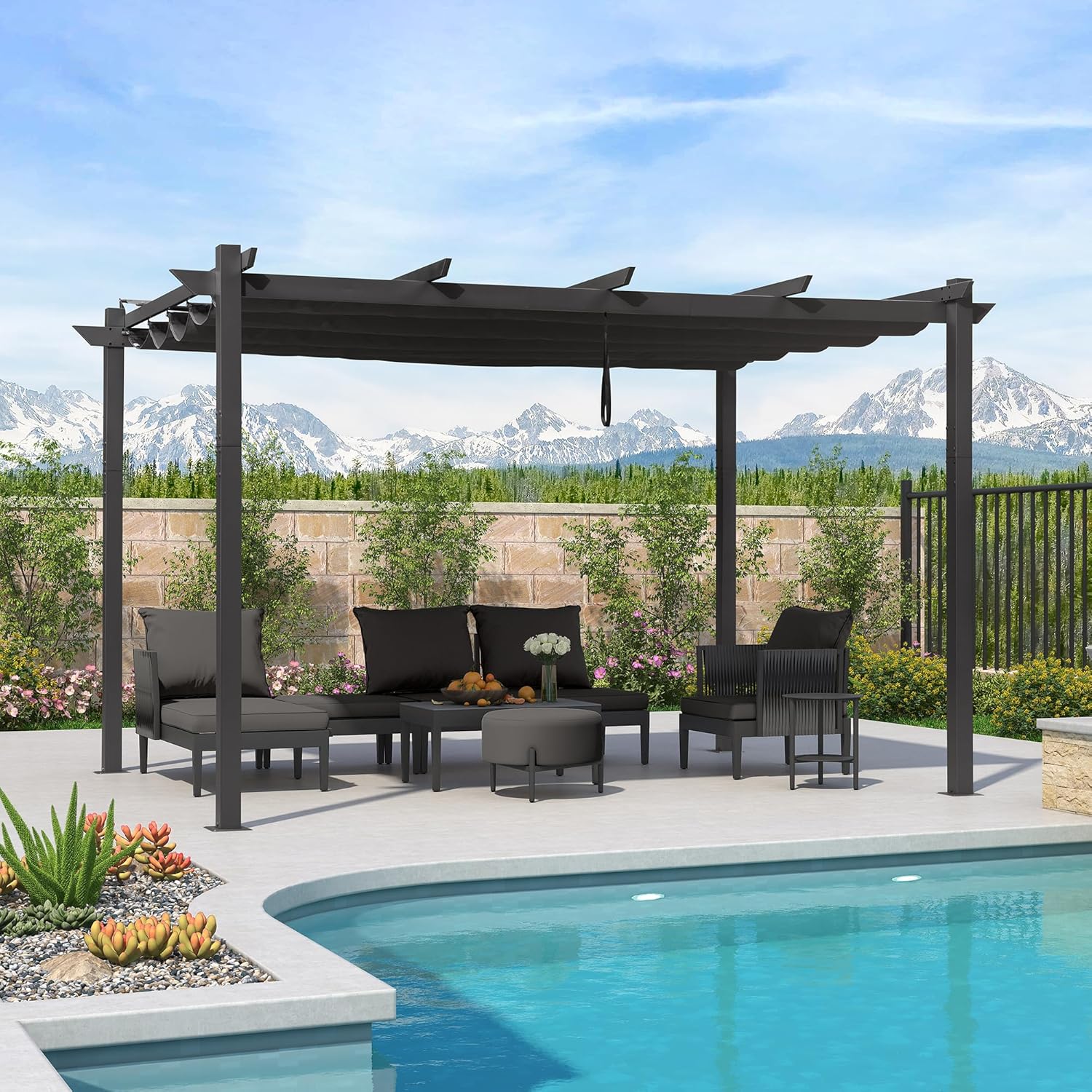 karaca-alisveris - Pergola aluminium série - 4x3m - toit rétractable, imperméable, gris
