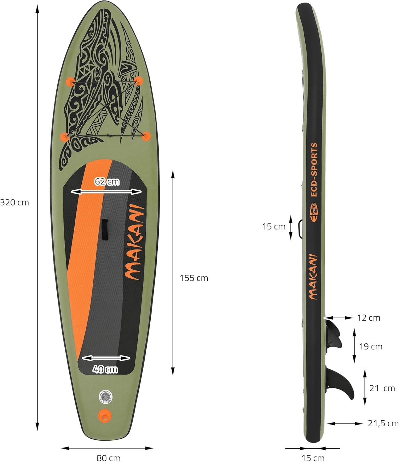karaca-alisveris - Stand Up Paddle Série - 305/308/320/380 cm - PVC, 120/150 kg, épaisseur 10/15 cm, sac, pompe