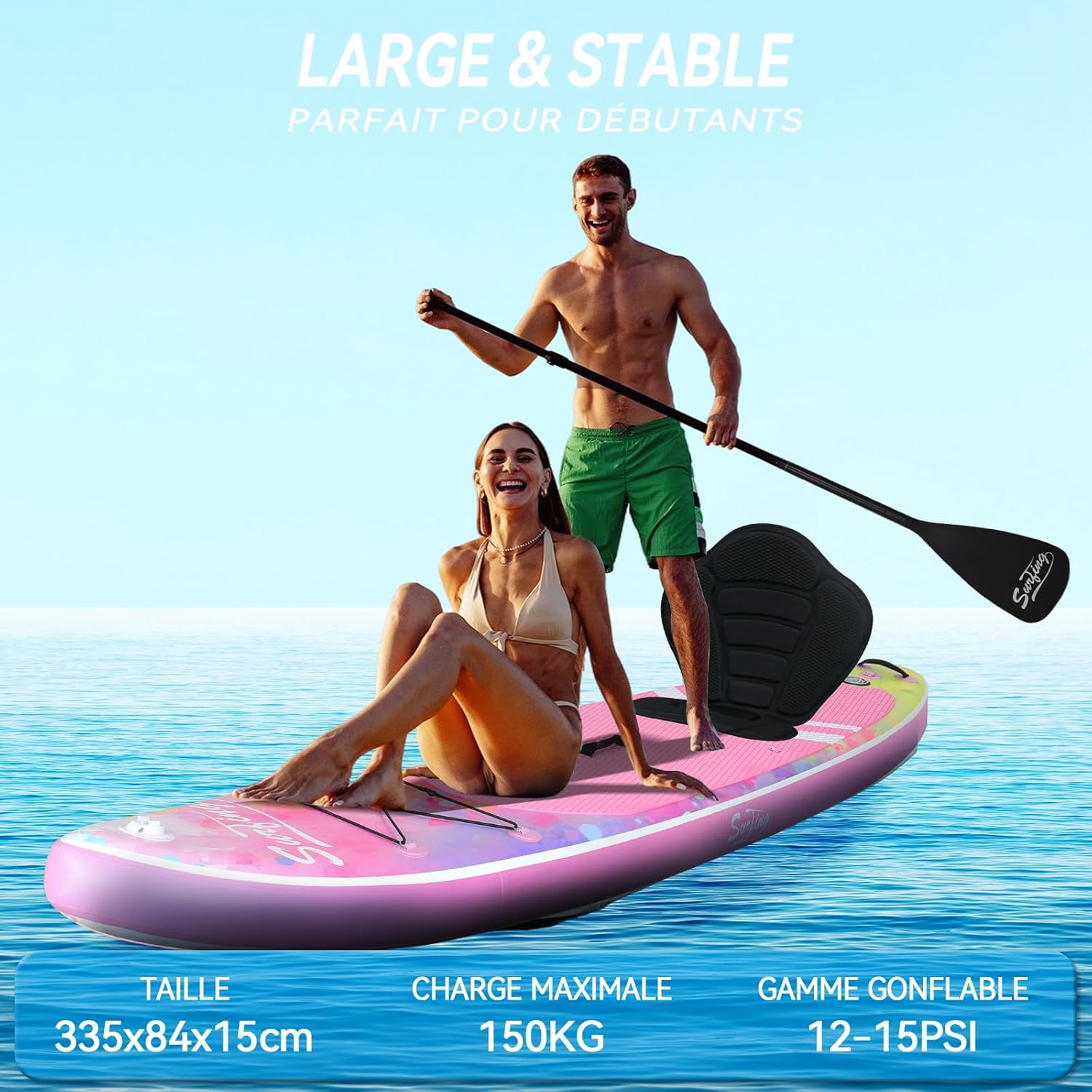 karaca-alisveris - Paddle gonflable 320/335cm - 2 pers, siège kayak, 150kg