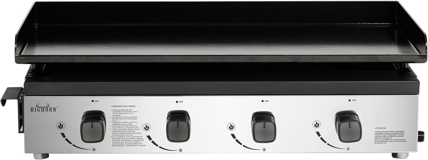 Plancha à gaz - 4 brûleurs, 10kW, noir, grande surface de cuisson