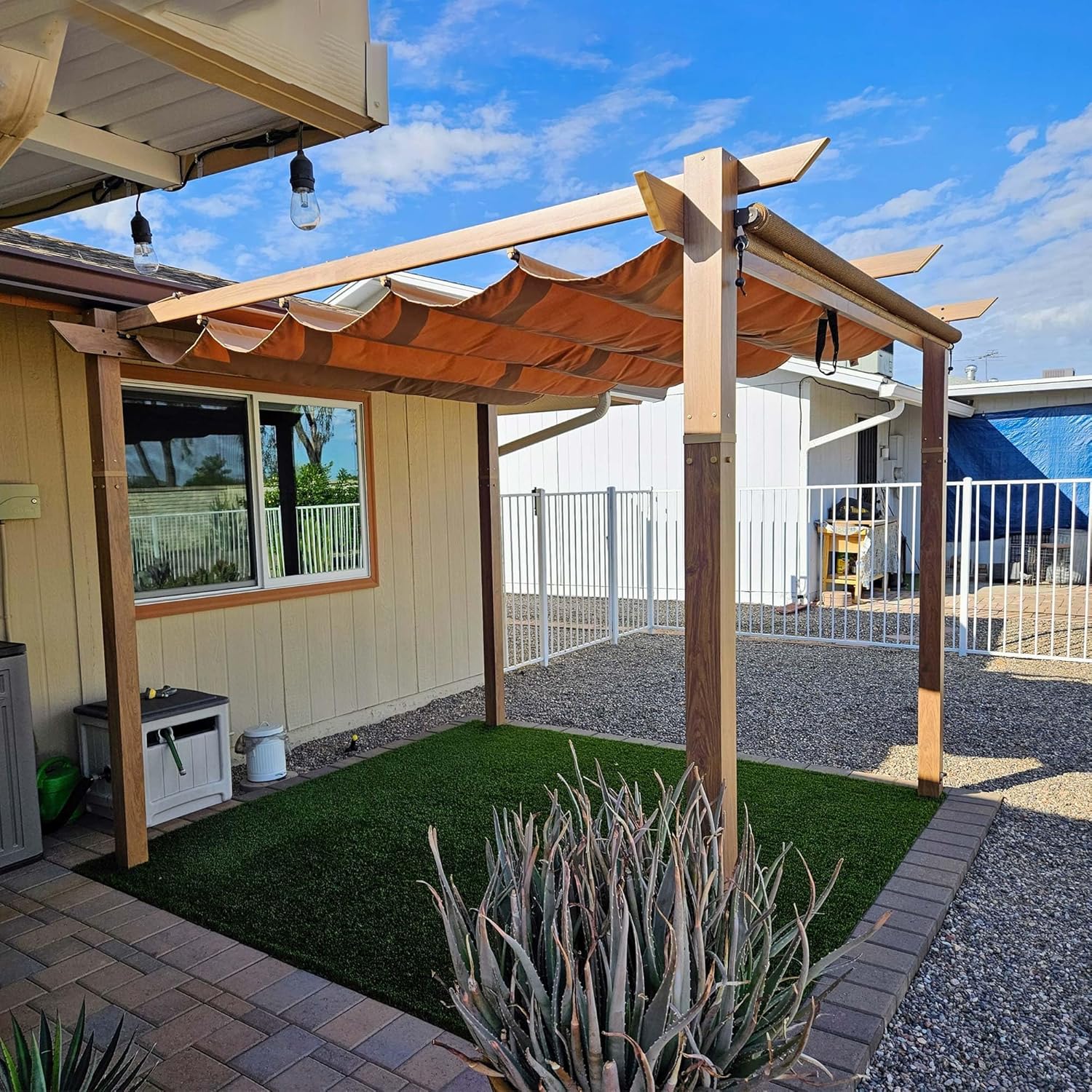 karaca-alisveris - pergola aluminium - 3x3m - teck, toile rétractable, kaki