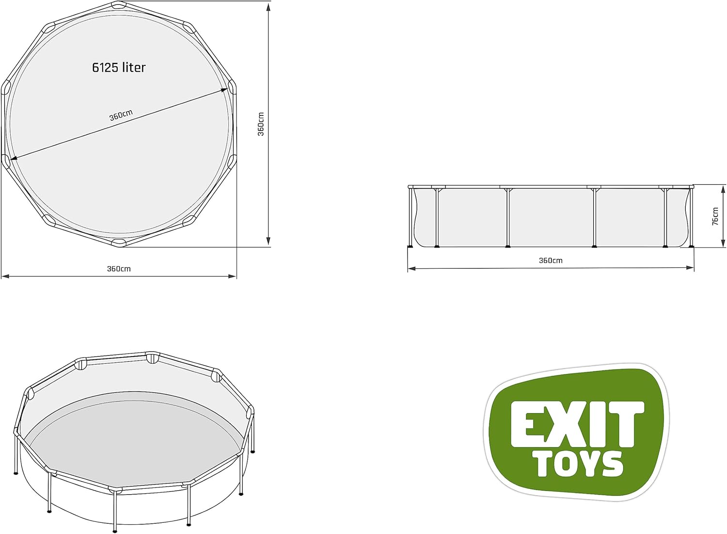 karaca-alisveris Piscine Tubulaire Lime - ø360x76cm - Piscine Hors Sol Ronde Grande avec Pompe Filtrante à Cartouche - Entrée Basse - Idéal pour Les Jeunes Enfants - Cadre Stable - Design Unique - Vert