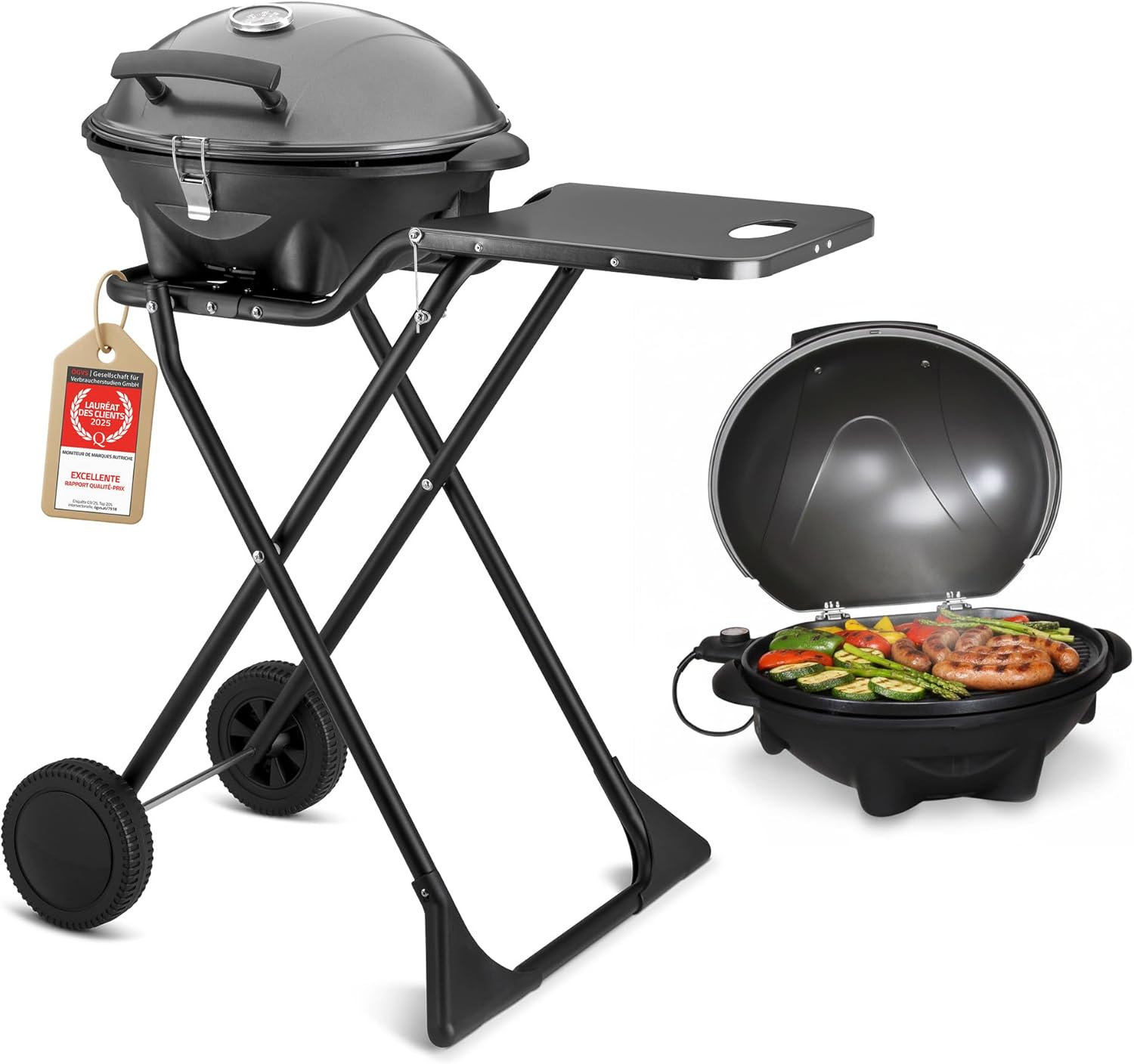 karaca-alisveris - Barbecue 2-en-1 pliable 2400W, couvercle, chariot, thermomètre - TZSFA5350-6
