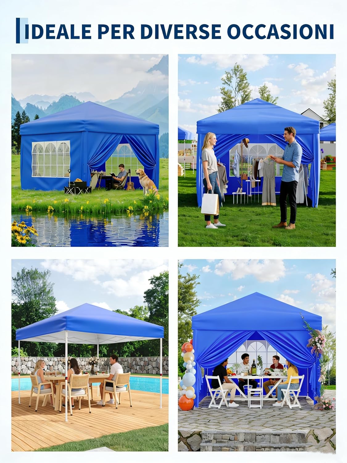 Gravee - tonnelle pliante série pop-up - 3x3m - imperméable, anti-UV, parois latérales