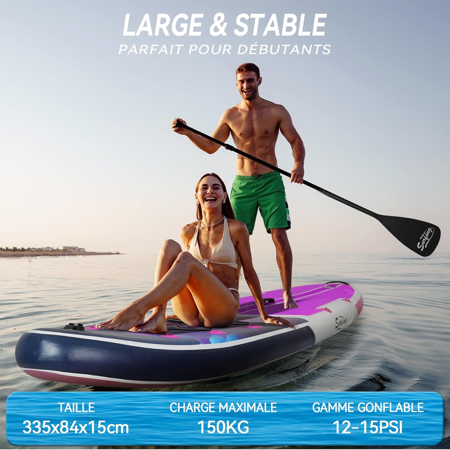 karaca-alisveris - Paddle gonflable 320/335 cm - 2 places, siège kayak, pagaie, pompe, 150 kg