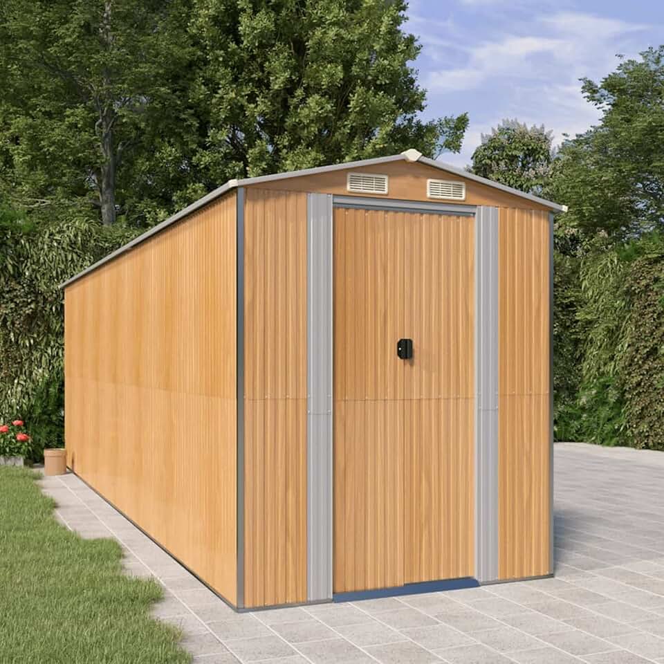 karaca-alisveris - abri de jardin acier galvanisé - 192x606x223 cm - marron clair