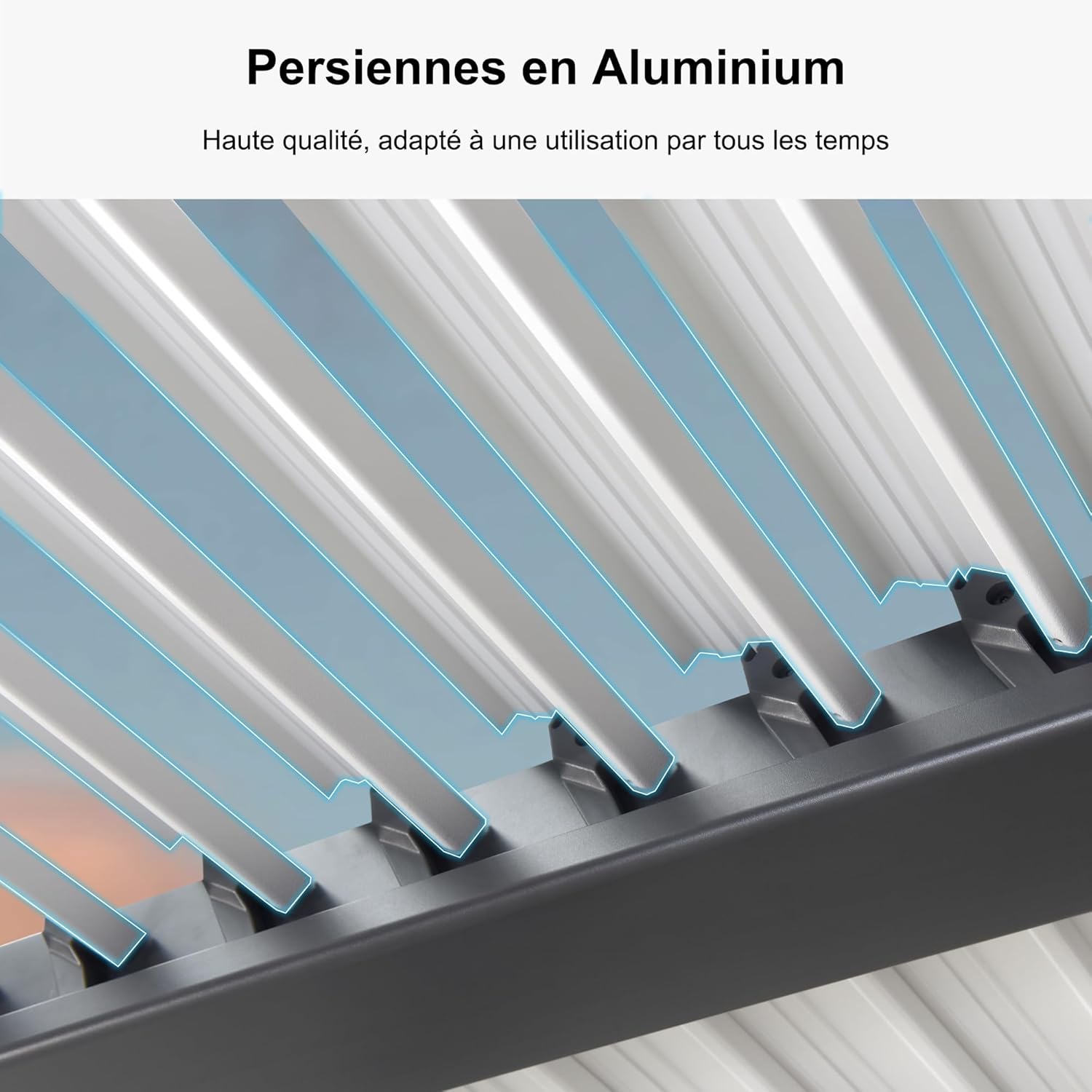 karaca-alisveris - Pergola Bioclimatique - 6,35x3,5m - Aluminium, éclairage, lames orientables, poteaux blancs