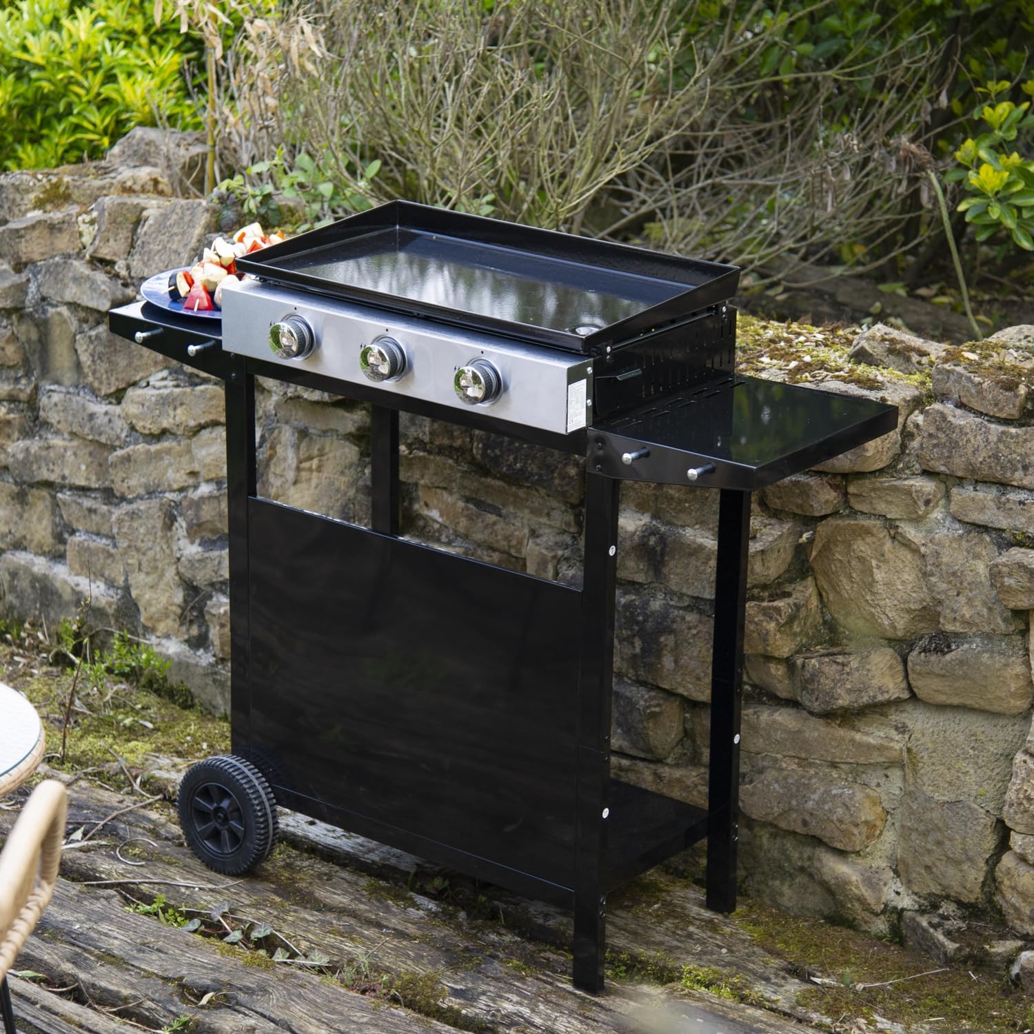karaca-alisveris - Plancha Mérida sur chariot 3 brûleurs 6kW 74x33 cm