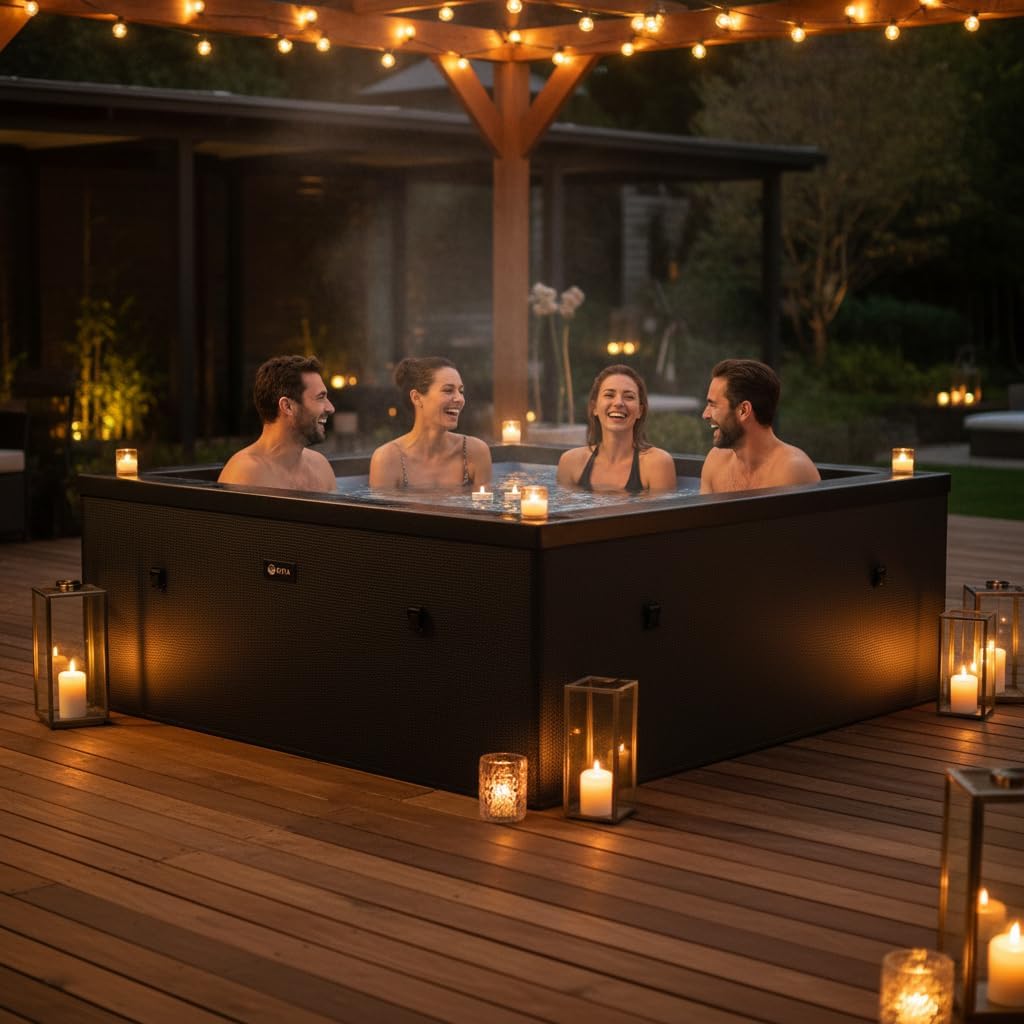 karaca-alisveris - Spa - Celestia - Semi-Rigide Carré 6 Places – Construction Portable en Mousse, Chauffage intégré et Couverture économe en énergie – Volume 1100l - Ø180xH70cm - Charcoal Black