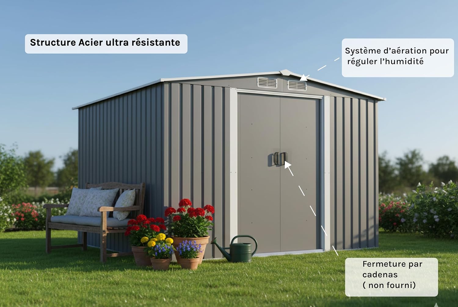 karaca-alisveris - Jura - 6.66 m² - Abri métal robuste rangement jardin