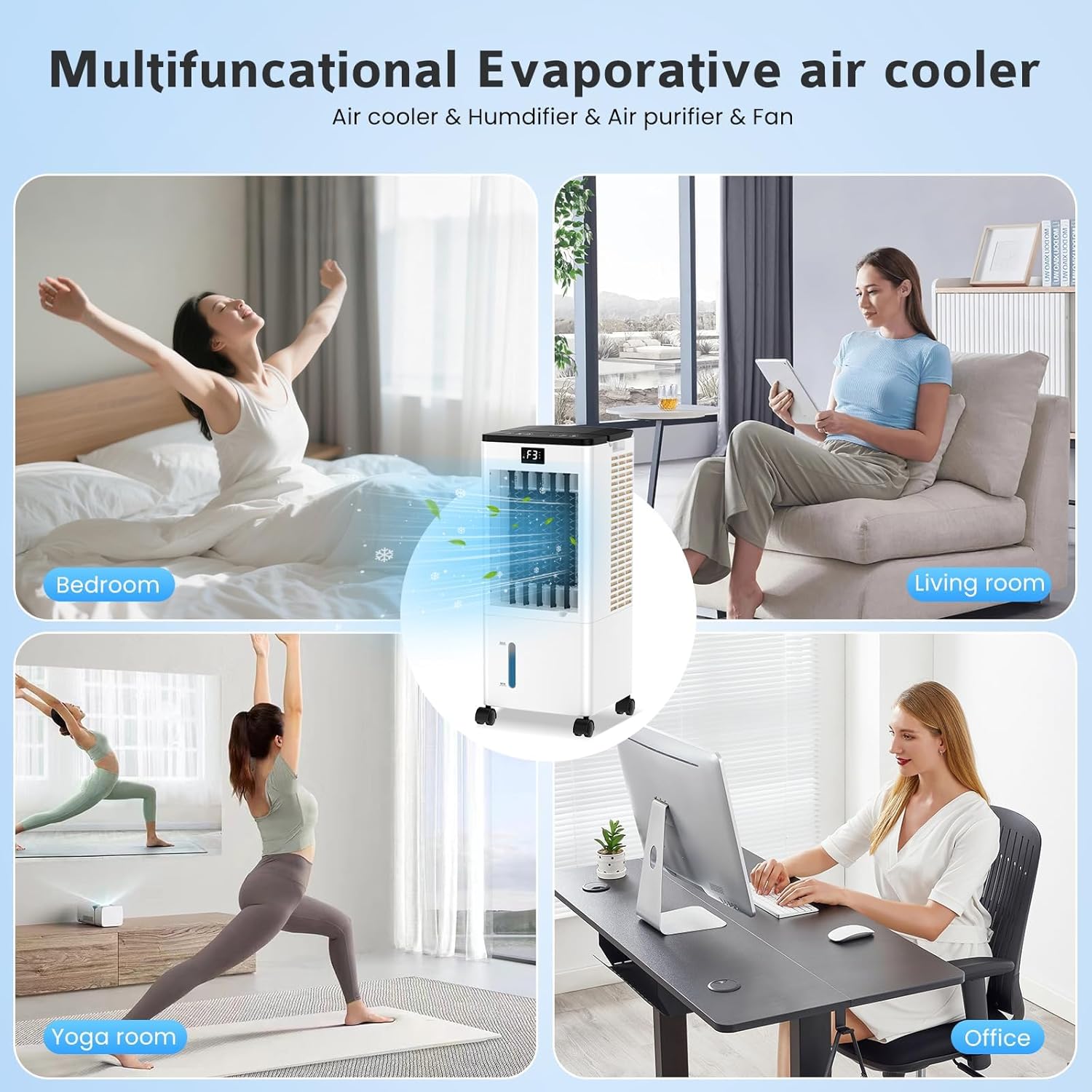 Climatiseur mobile - 8L, silencieux, 12h minuterie, 3 vitesses, 3 modes