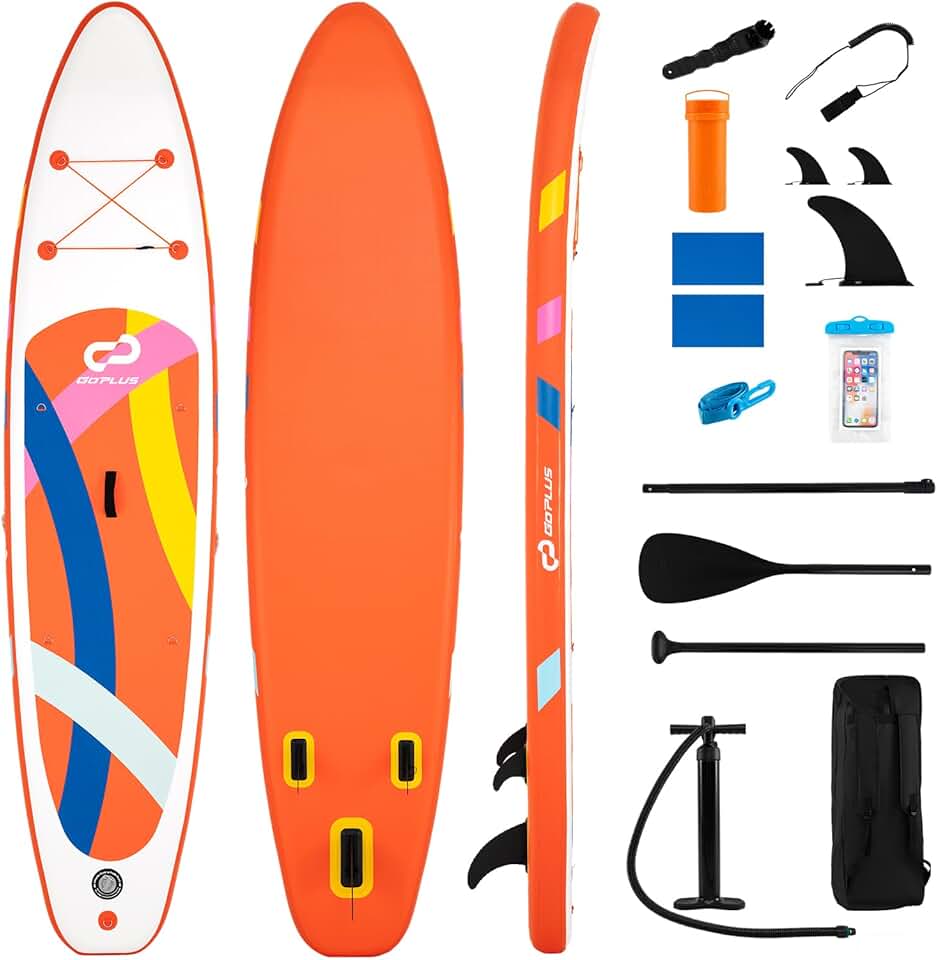 karaca-alisveris 336 x 77 x 16 cm Planche à Pagaie Gonflable, Planche de Surf avec Pagaie Réglable, Pompe à Main, 3 Ailerons, Anneaux en D & Laisse, Paddle Stand Up Léger pour Surf, Lacs, Mers