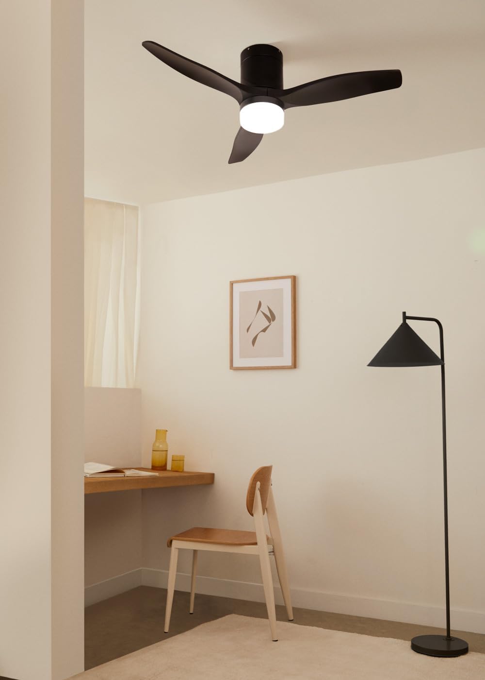 CREATE / WINDCALM S/Ventilateur de plafond ABS avec lumière noir avec Wifi et télécommande / 40W, Silencieux, Ø112 cm, 6 vitesses, 3 températures de lumière, minuterie, fonction été-hiver
