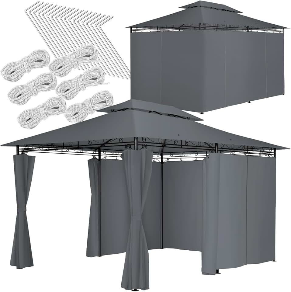 karaca-alisveris - tonnelle de jardin 4x3m - acier epoxy, imperméable, rideaux, UV50+