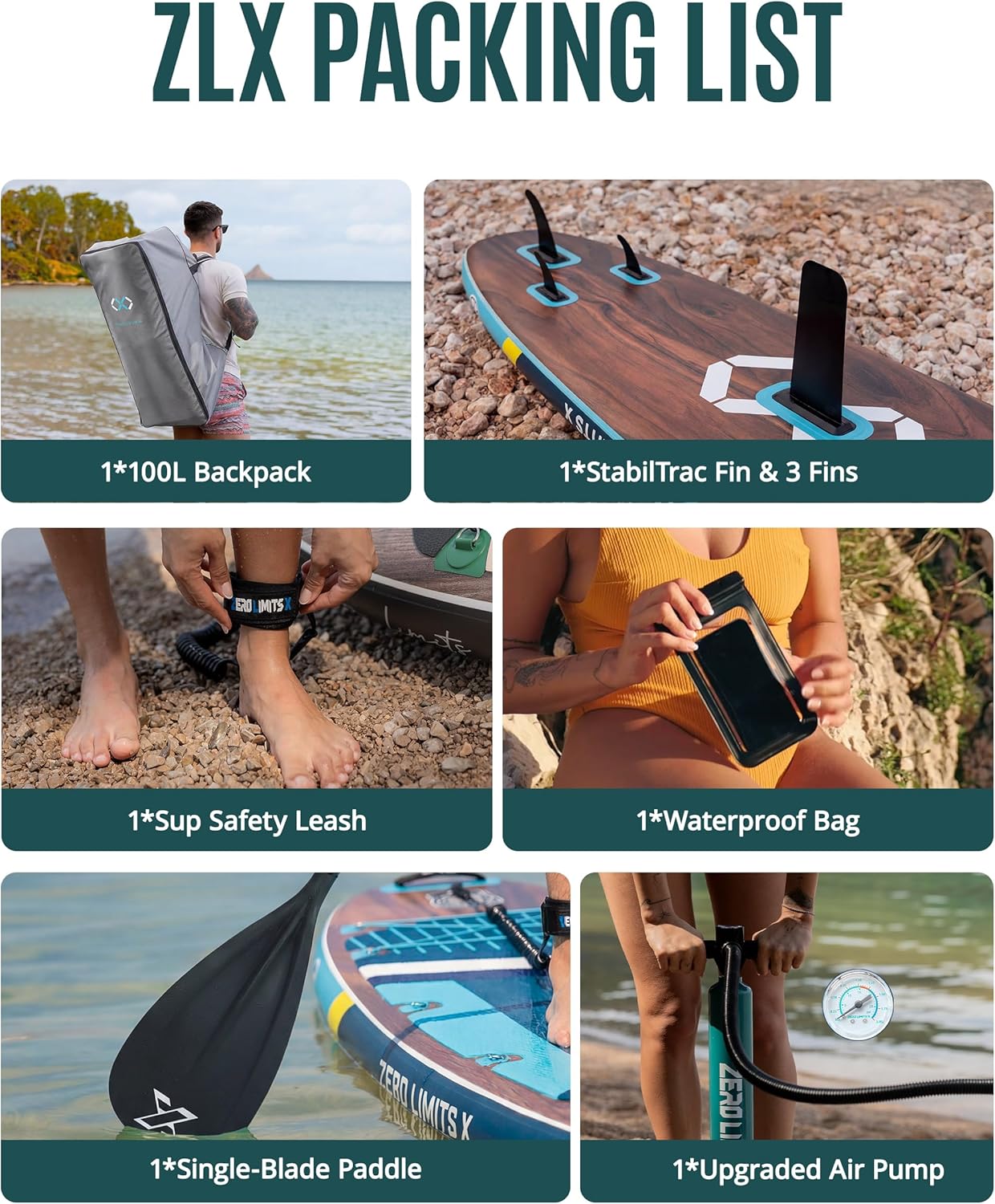 ZLX - Paddle gonflable extra large 350x89 cm, stable, antidérapant, aileron amélioré, siège SUP350