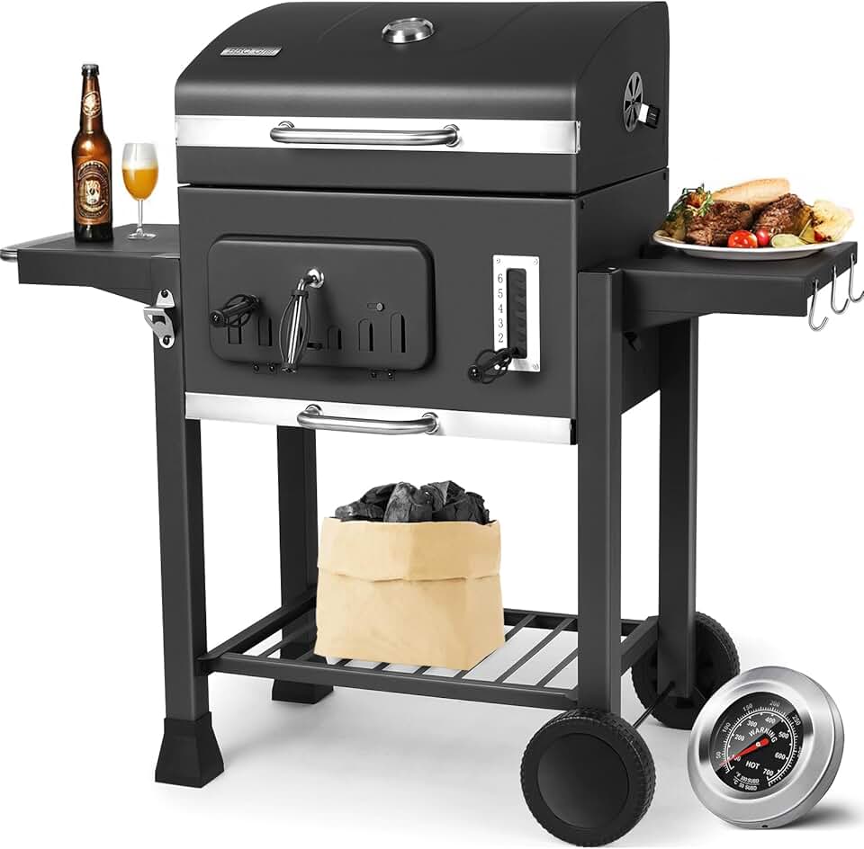 karaca-alisveris - Barbecue XXL, charbon, couvercle, roues, thermomètre - karaca-alisveris